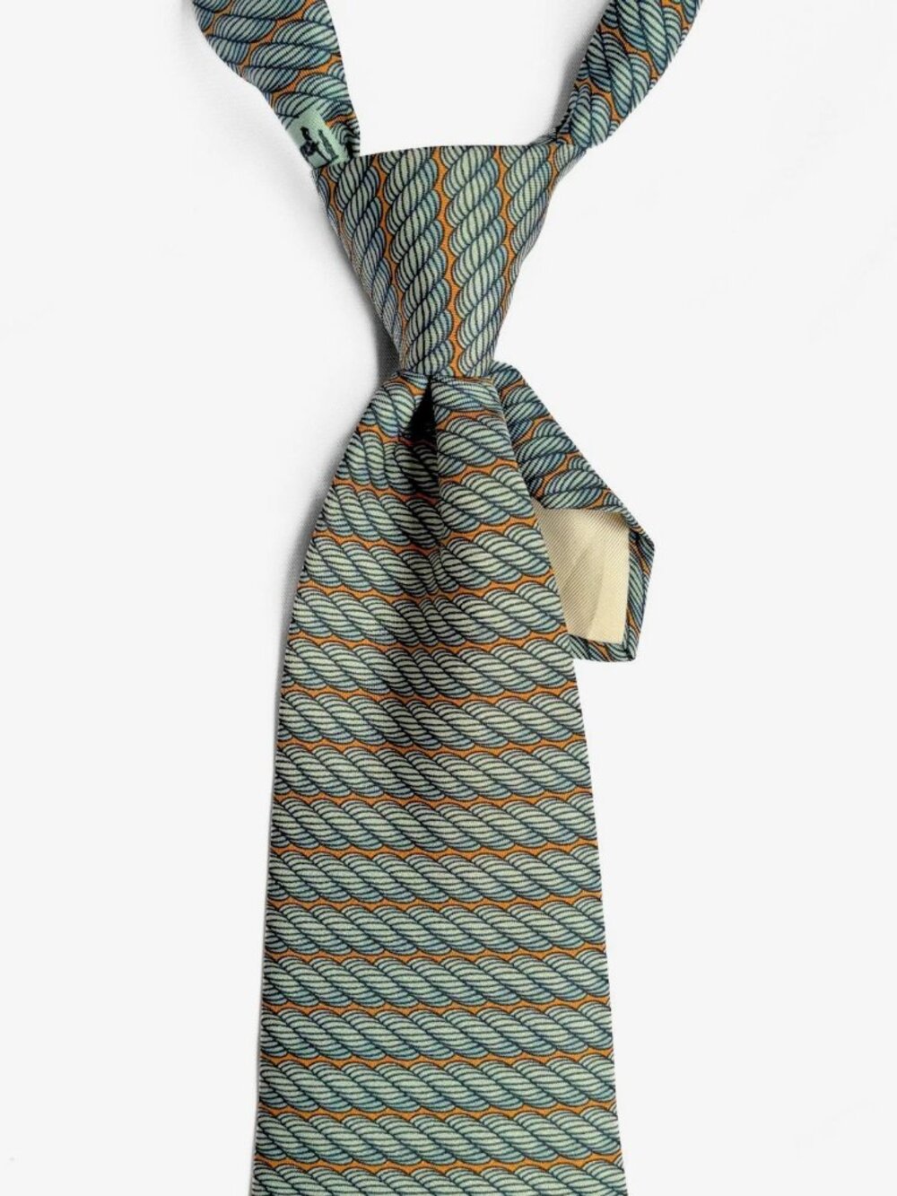 Hermes 529 IA Mens Silk Necktie FRANCE Luxury Geometric Jade Green 4.5" EUC Rare